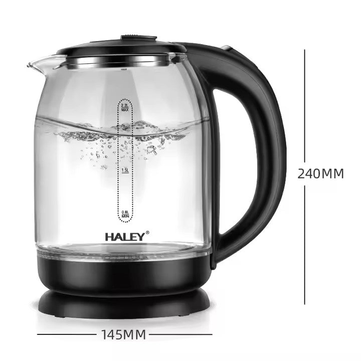 Fierbător Electric HALEY HY-8862: Portabil din Sticlă de 2,2L, încălzire Rapidă cu Oprire Automată